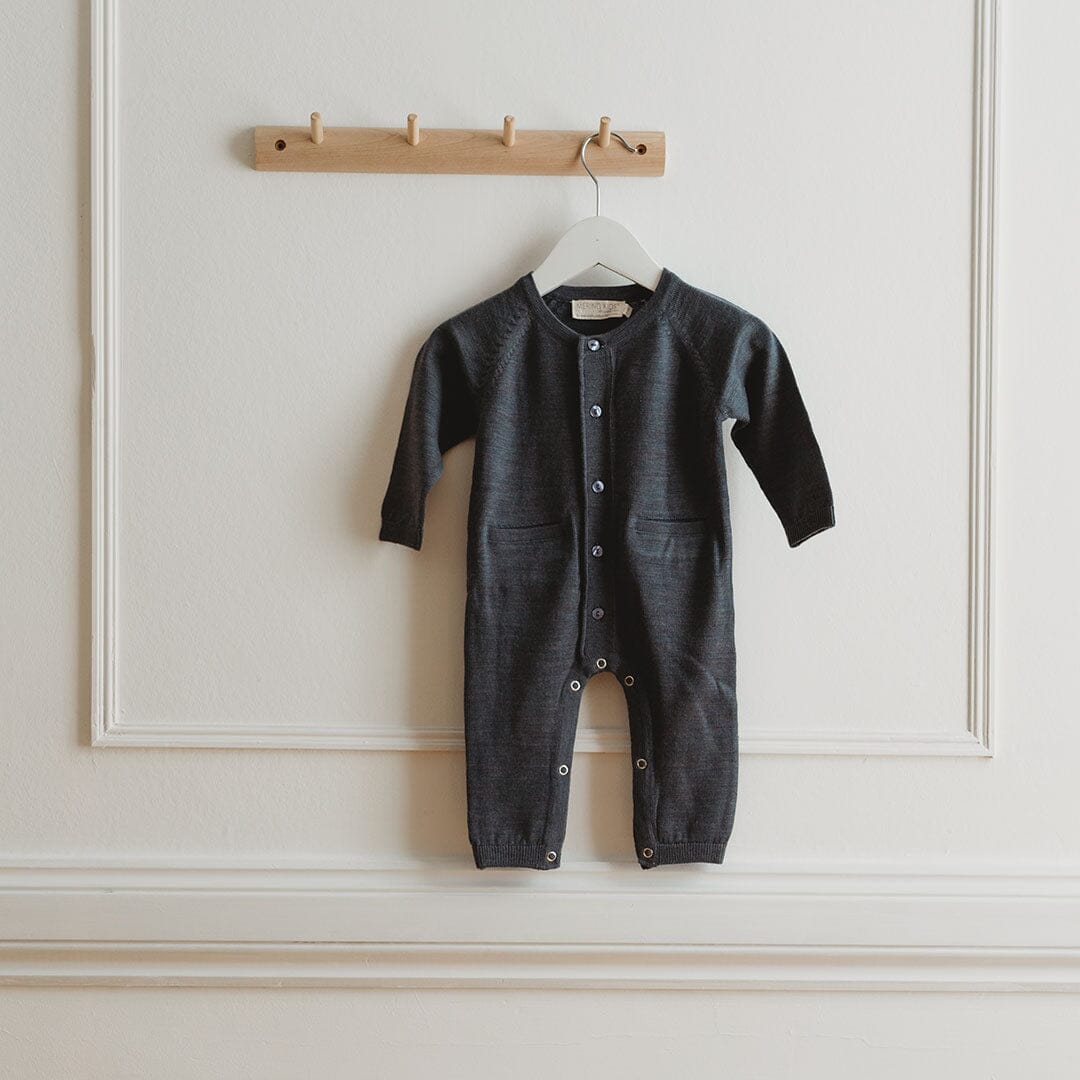 Merino Kids All-In-One Button Through Bodysuit - Dark Slate-Bodysuits-Dark Slate-0-3m | Merino Kids UK