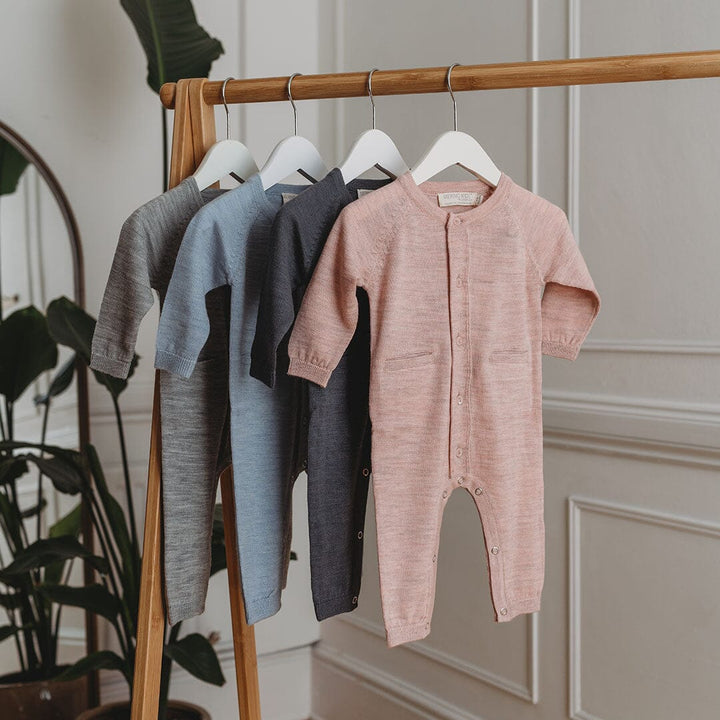 Merino Kids All-In-One Button Through Bodysuit - Light Grey-Bodysuits-Light Grey-0-3m | Merino Kids UK