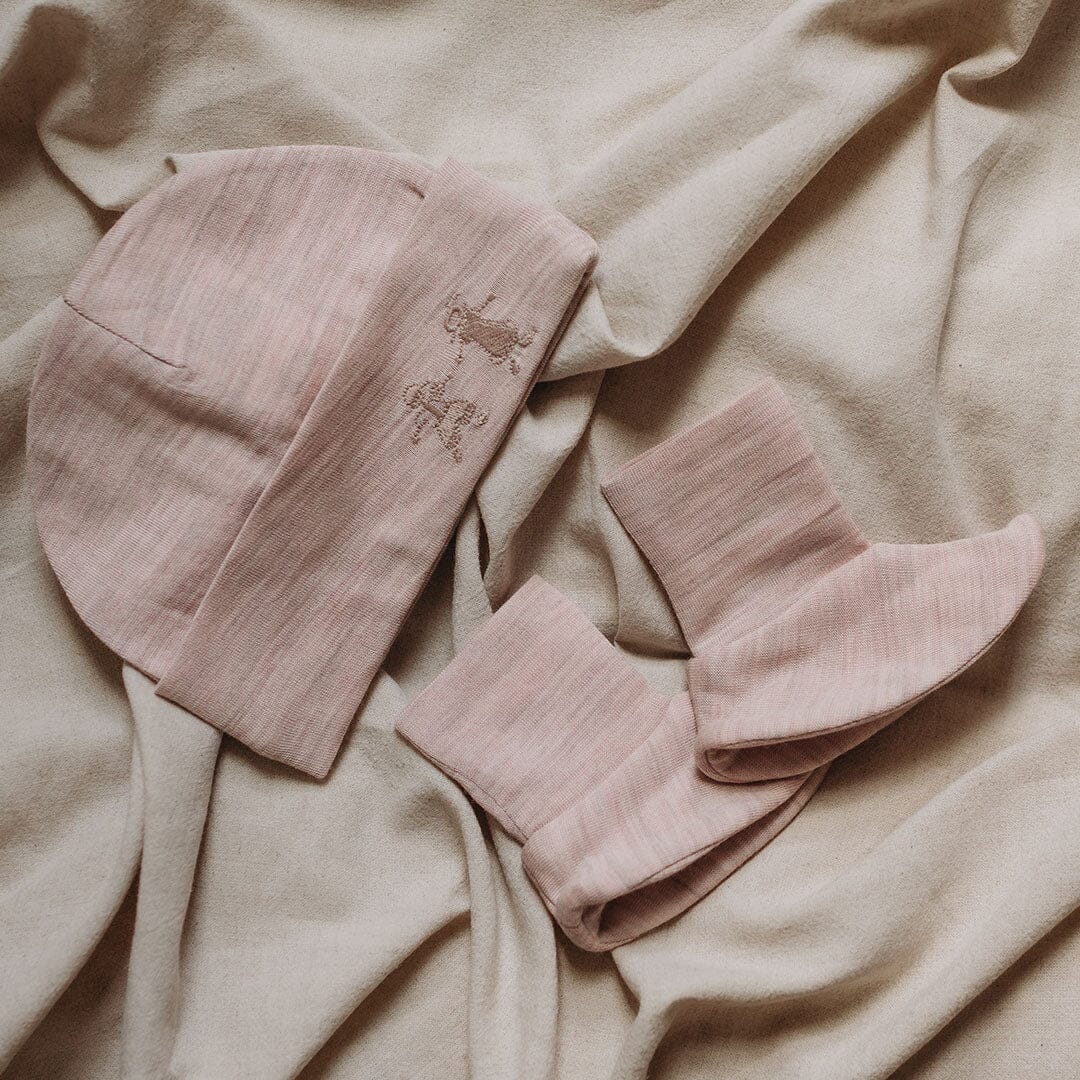 Merino Kids Cocooi Beanie + Bootie Set - Misty Rose-Clothing Sets-Misty Rose-0-3m | Merino Kids UK