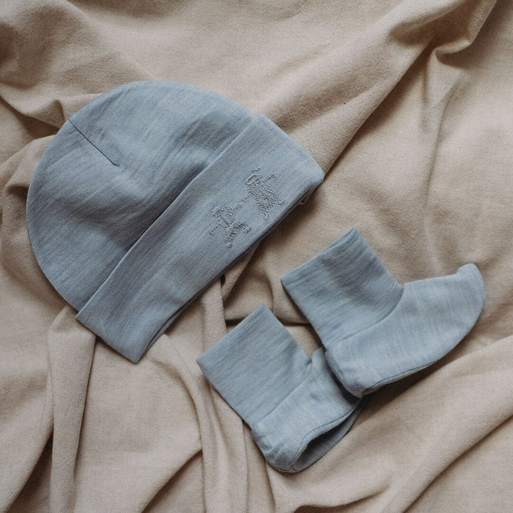 Merino Kids Cocooi Beanie + Bootie Set - Sky Blue-Clothing Sets-Sky Blue-0-3m | Merino Kids UK