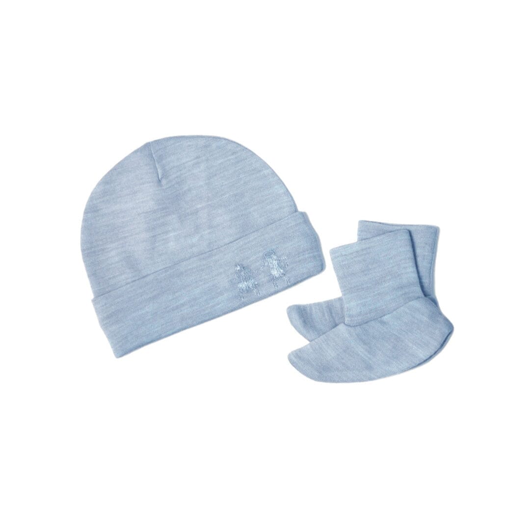 Merino Kids Cocooi Beanie + Bootie Set - Sky Blue-Clothing Sets-Sky Blue-0-3m | Merino Kids UK