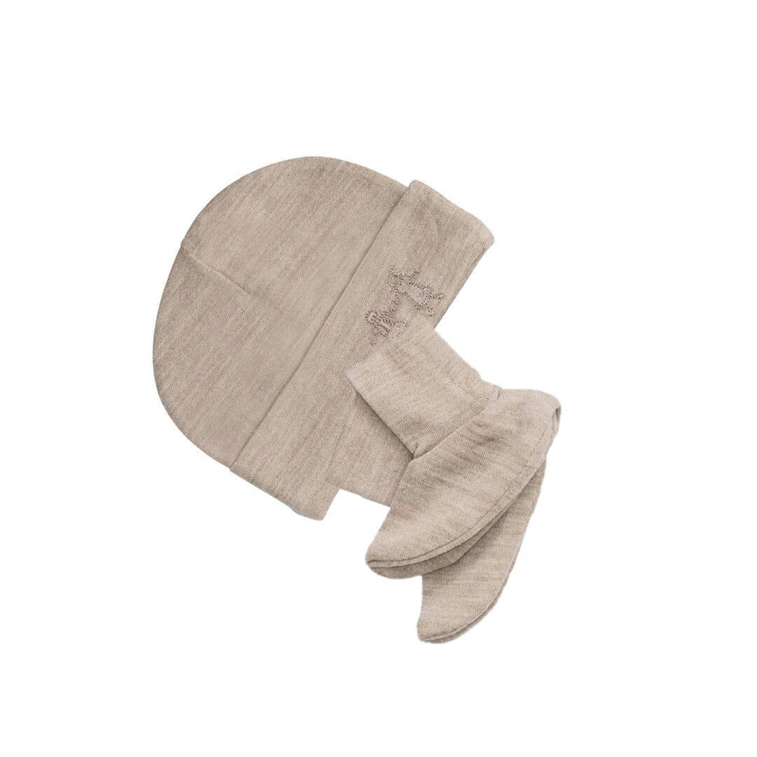 Merino Kids Cocooi Bootie & Hat Set - Natural-Clothing Sets-Natural-0-3m | Merino Kids UK