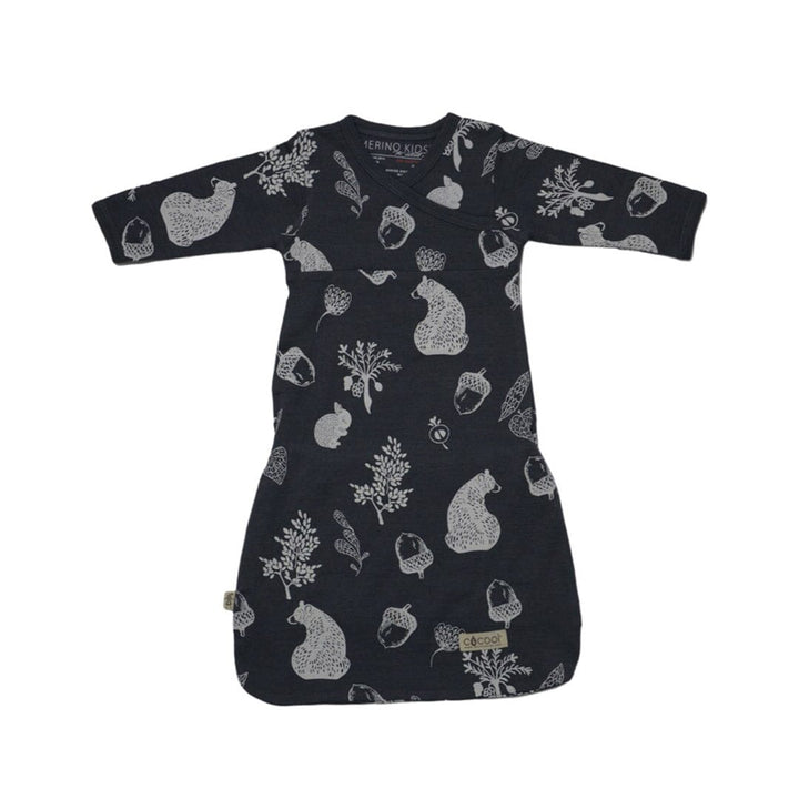 Merino Kids Cocooi Gown - Bear Print - Dark Slate-Sleep Gowns-Dark Slate-NB | Merino Kids UK
