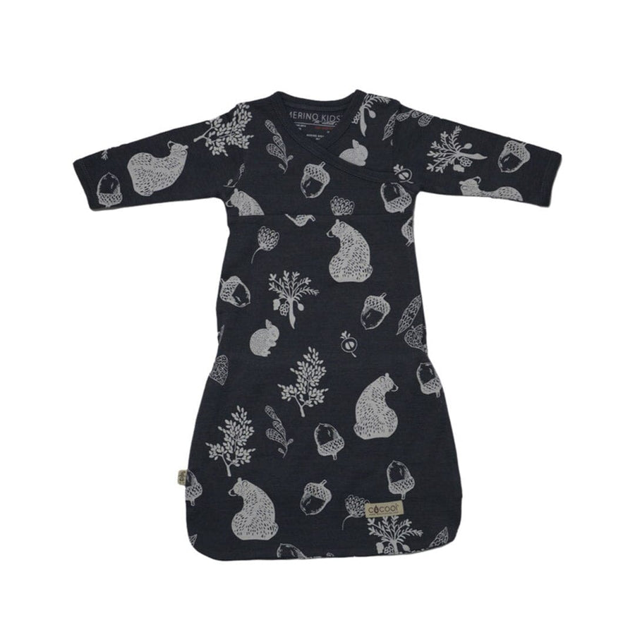Merino Kids Cocooi Gown - Bear Print - Dark Slate