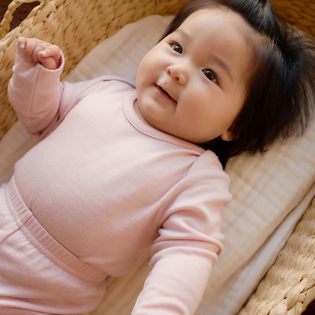 Merino Kids Merino Long Sleeve Envelope Bodysuit - Cloud Pink