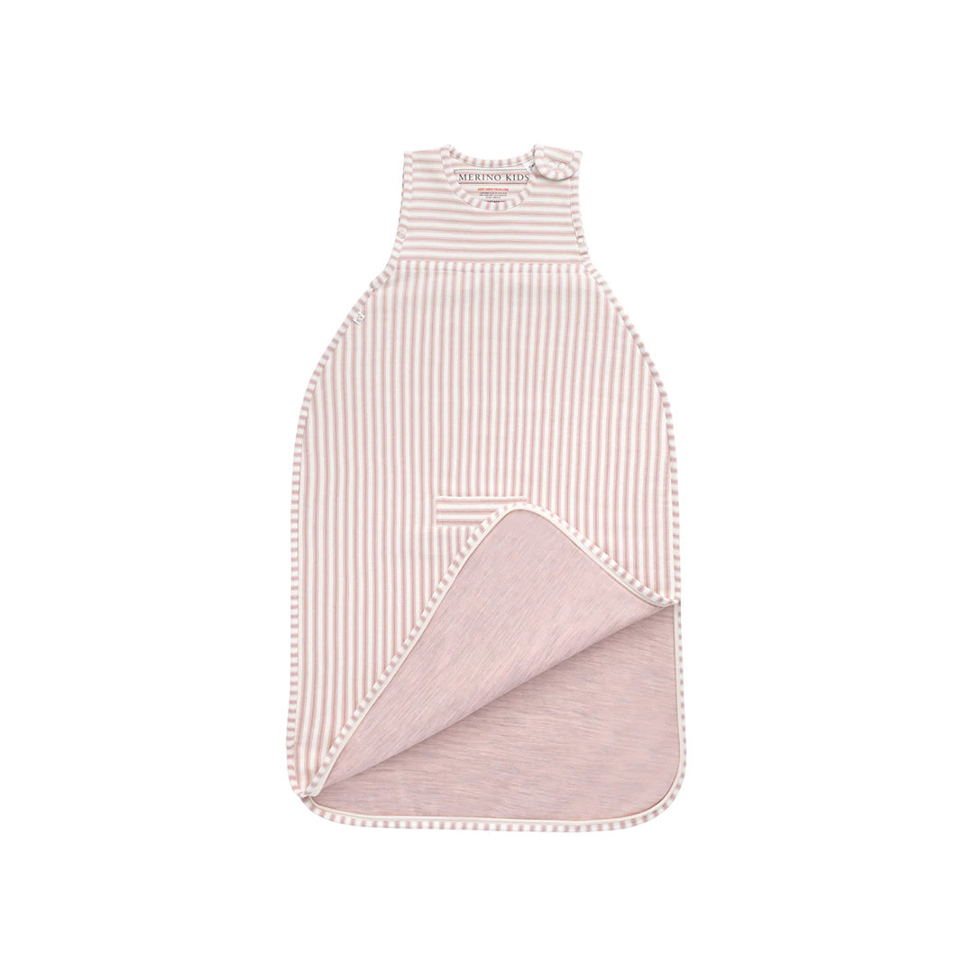 Merino Kids Go Go Sleeping Bag - Duvet Weight - Variegated Stripe Mauve-Sleeping Bags-9421023610167-Merino Kids UK