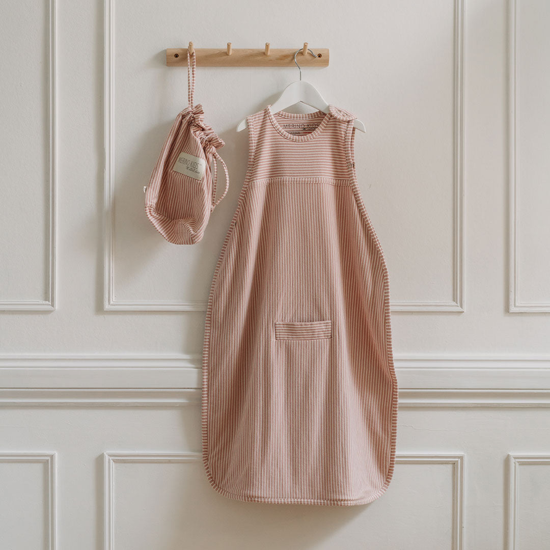 Merino Kids Go Go Sleeping Bag - All Seasons - Misty Rose Stripe-Sleeping Bags-9420056109037-Merino Kids UK