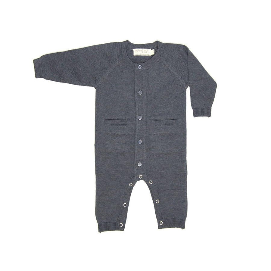 Merino Kids All-In-One Button Through Bodysuit - Dark Slate