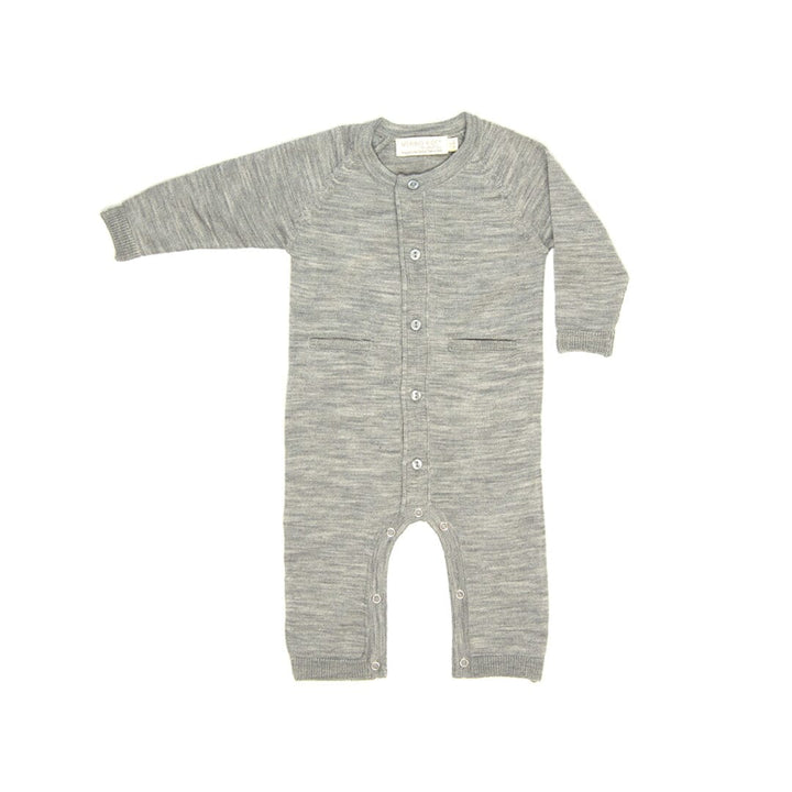 Merino Kids All-In-One Button Through Bodysuit - Light Grey-Bodysuits-Light Grey-0-3m | Merino Kids UK