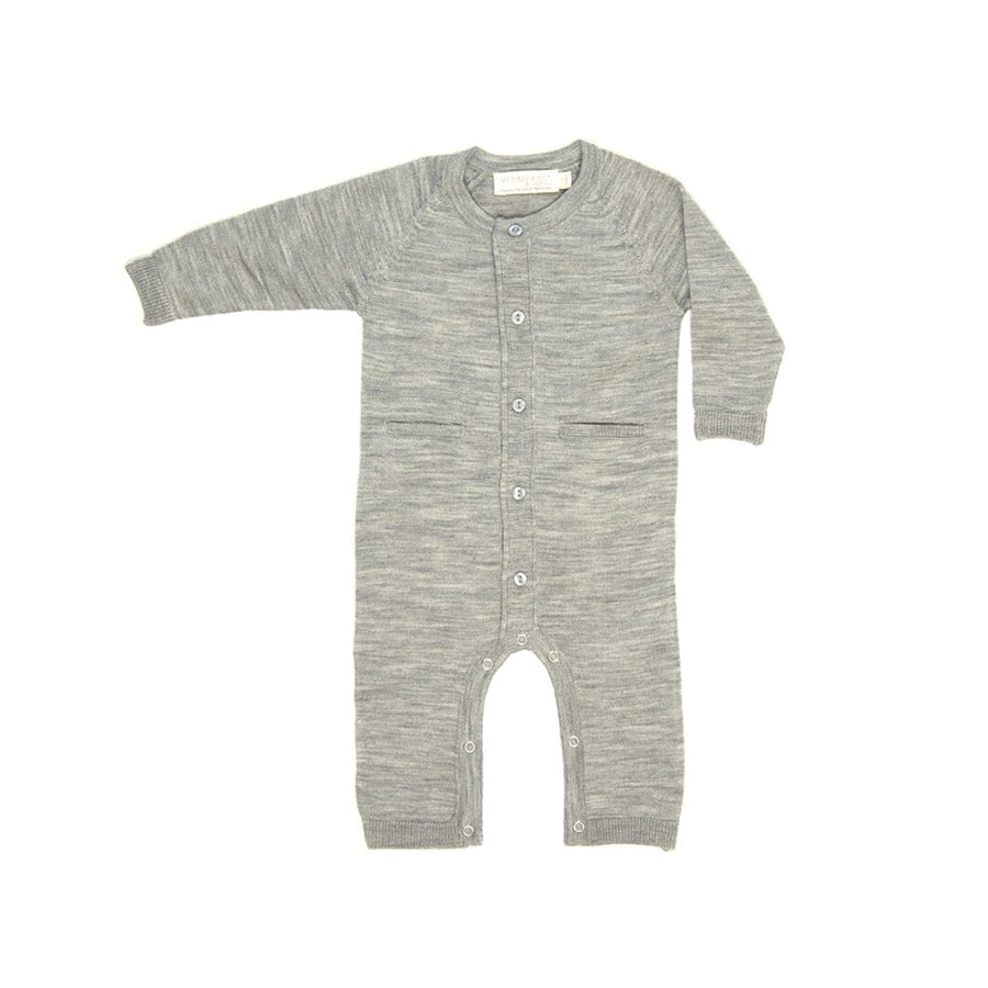 Merino Kids All-In-One Button Through Bodysuit - Light Grey