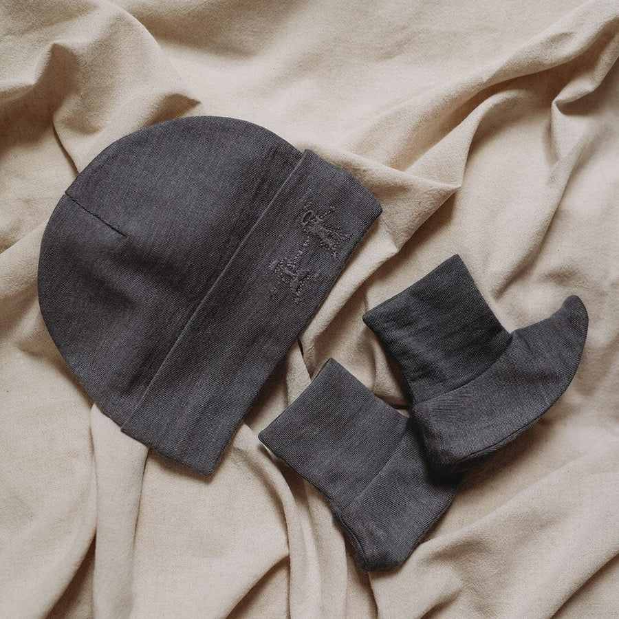 Merino Kids Cocooi Beanie + Bootie Set - Dark Slate