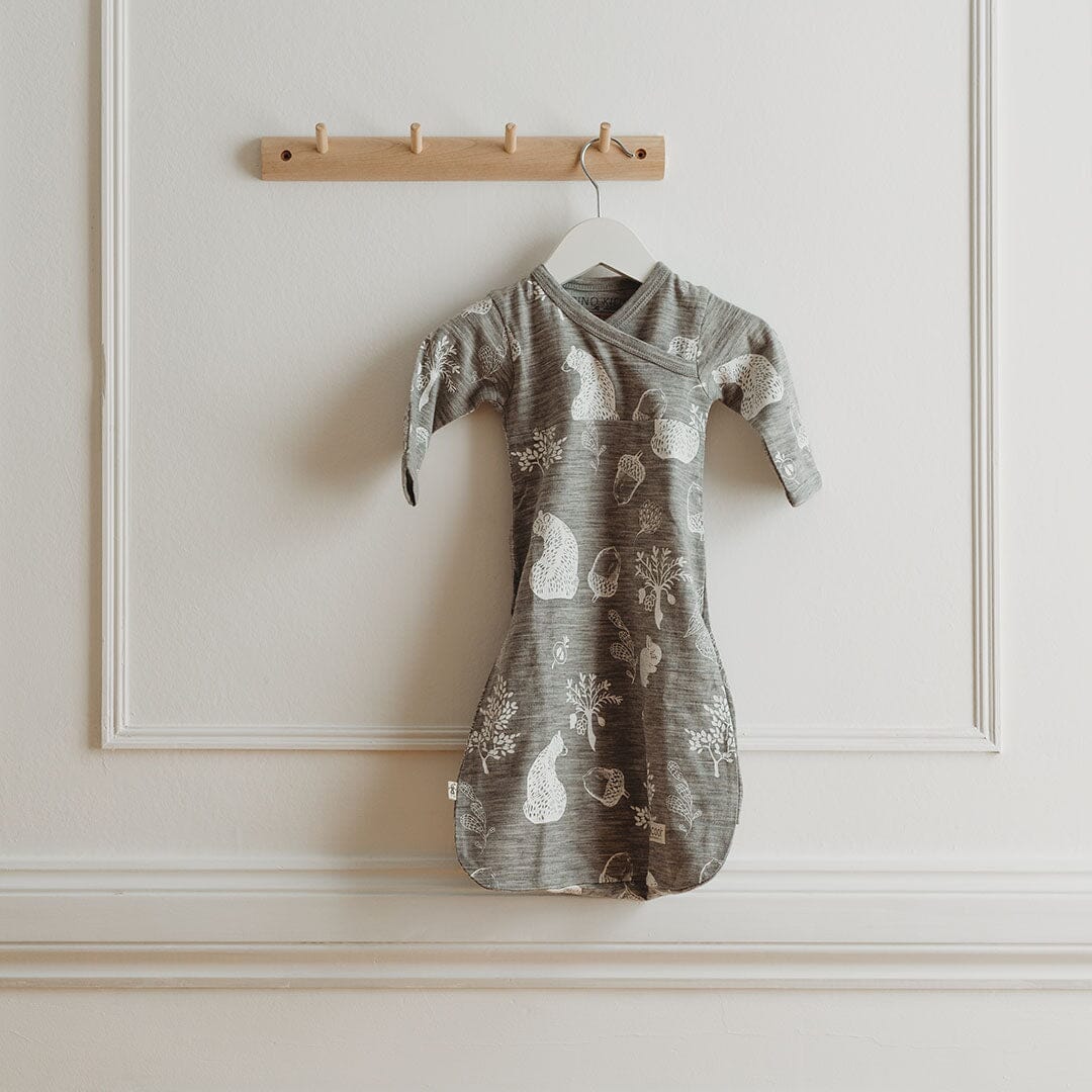 Merino Kids Cocooi Gown - Bear Print - Light Grey-Sleep Gowns-Light Grey-NB | Merino Kids UK