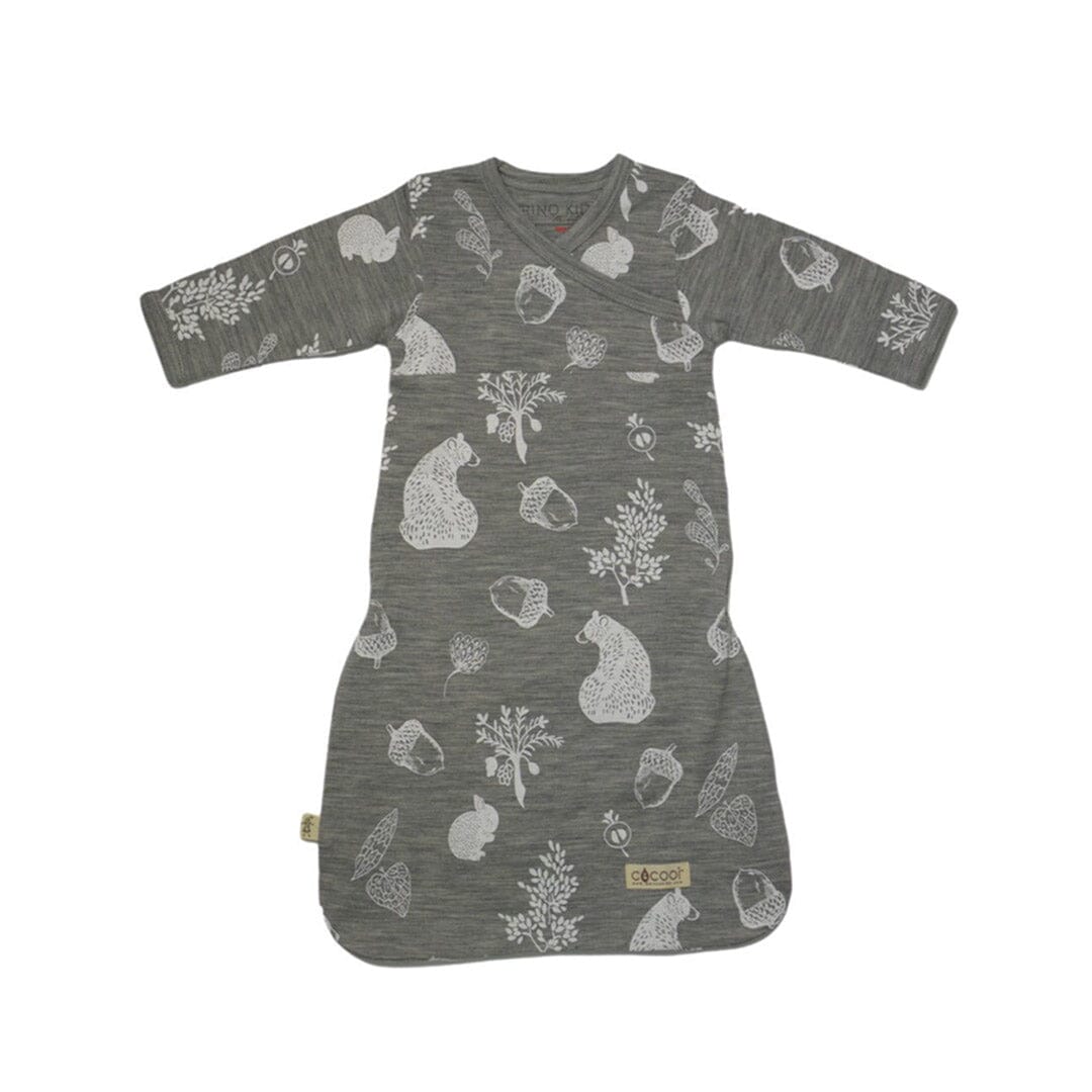 Merino Kids Cocooi Gown - Bear Print - Light Grey-Sleep Gowns-Light Grey-NB | Merino Kids UK