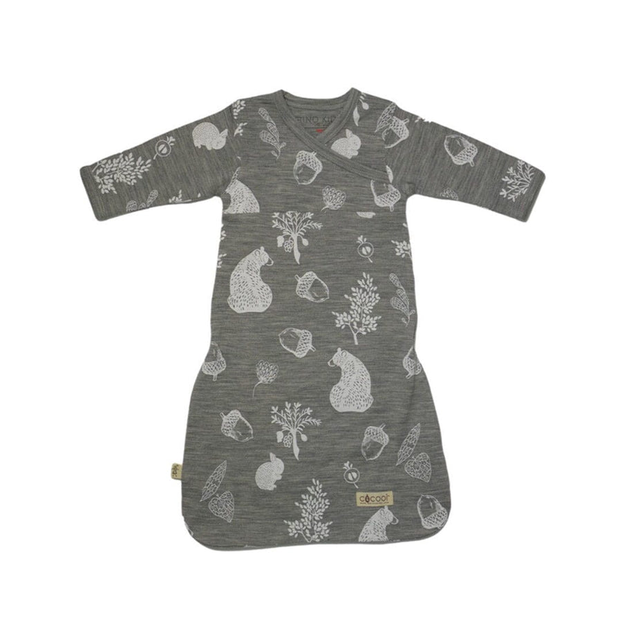 Merino Kids Cocooi Gown - Bear Print - Light Grey