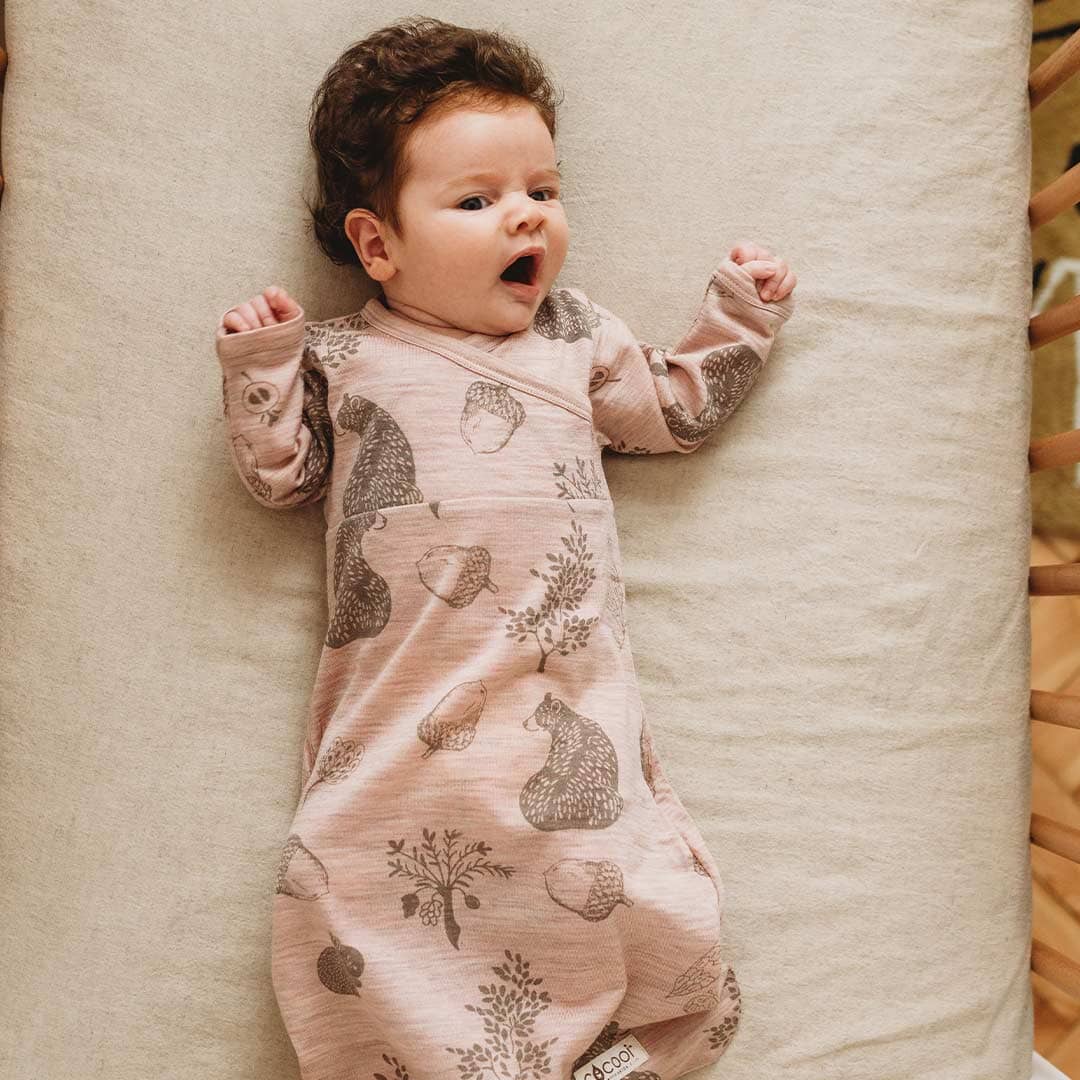 Merino Kids Cocooi Gown - Bear Print - Misty Rose-Sleep Gowns-Misty Rose-NB | Merino Kids UK