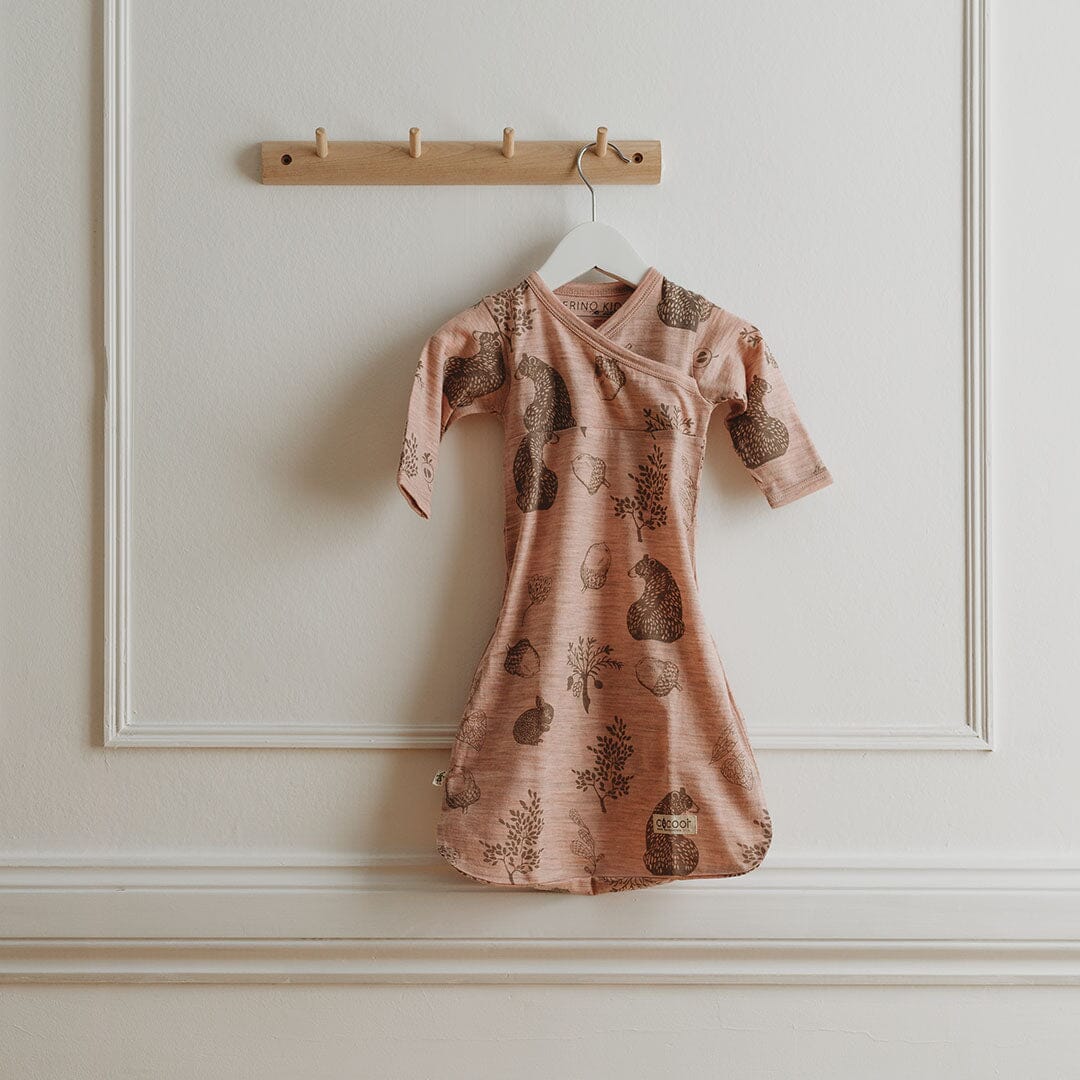 Merino Kids Cocooi Gown - Bear Print - Misty Rose-Sleep Gowns-Misty Rose-NB | Merino Kids UK