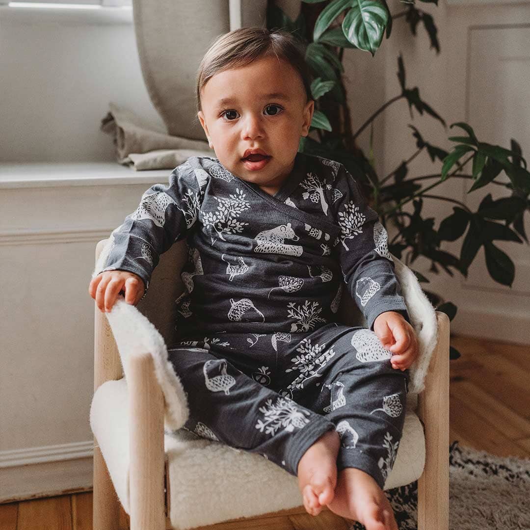 Merino Kids Essential Pyjamas - Bear Print - Dark Slate-Pyjamas-Dark Slate-6-12m | Merino Kids UK