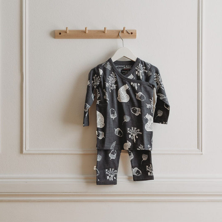 Merino Kids Essential Pyjamas - Bear Print - Dark Slate-Pyjamas-Dark Slate-6-12m | Merino Kids UK