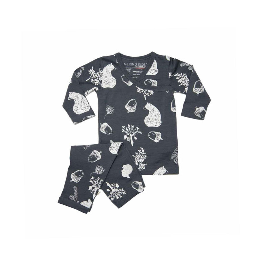 Merino Kids Essential Pyjamas - Bear Print - Dark Slate