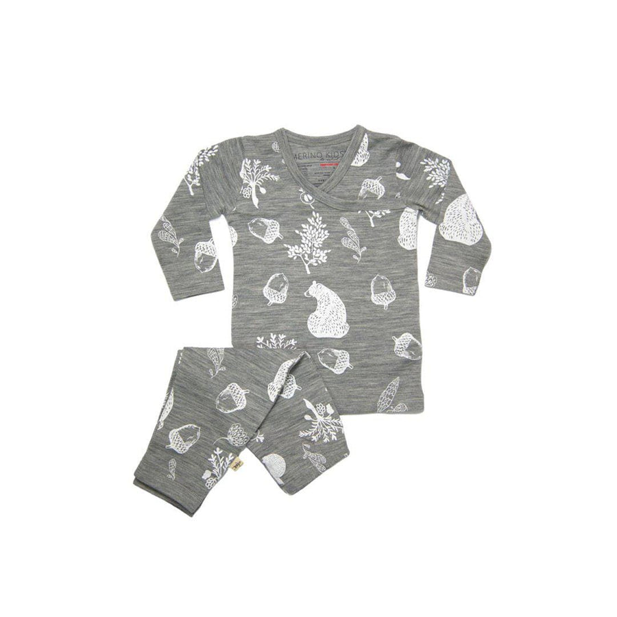 Merino Kids Essential Pyjamas - Bear Print - Light Grey