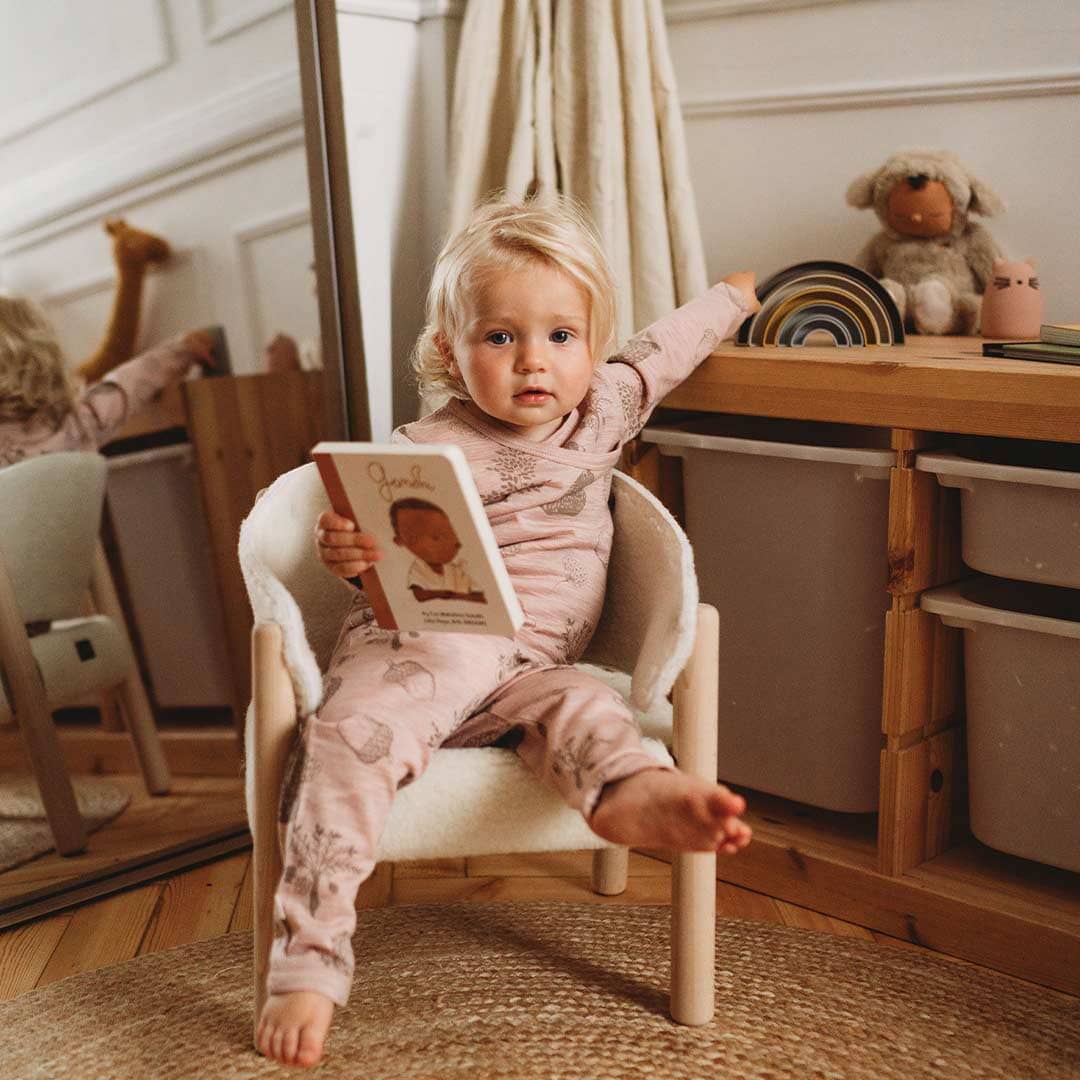 Merino Kids Essential Pyjamas - Bear Print - Misty Rose-Pyjamas-Misty Rose-6-12m | Merino Kids UK