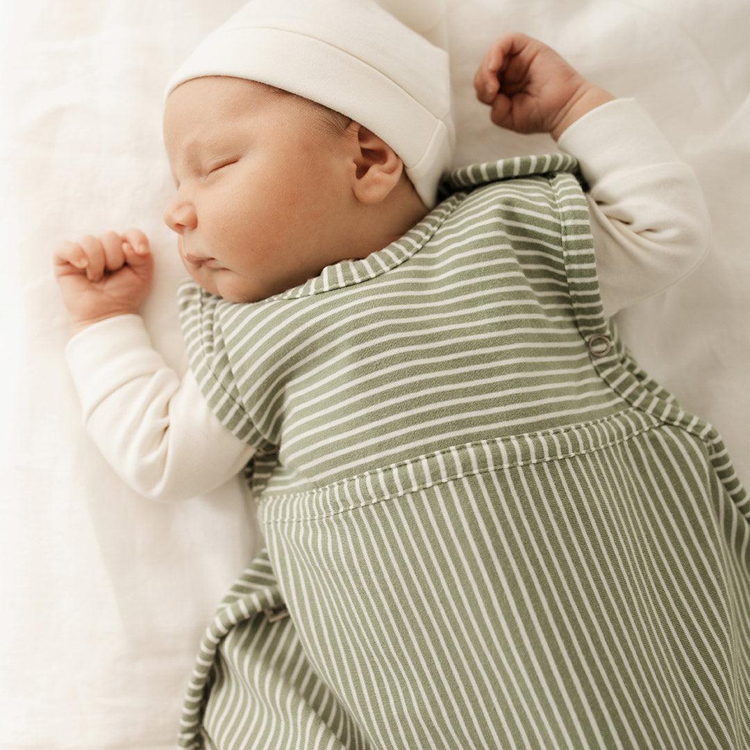 Baby Sleep Bag Striped Merino-Lined Bag in Olive