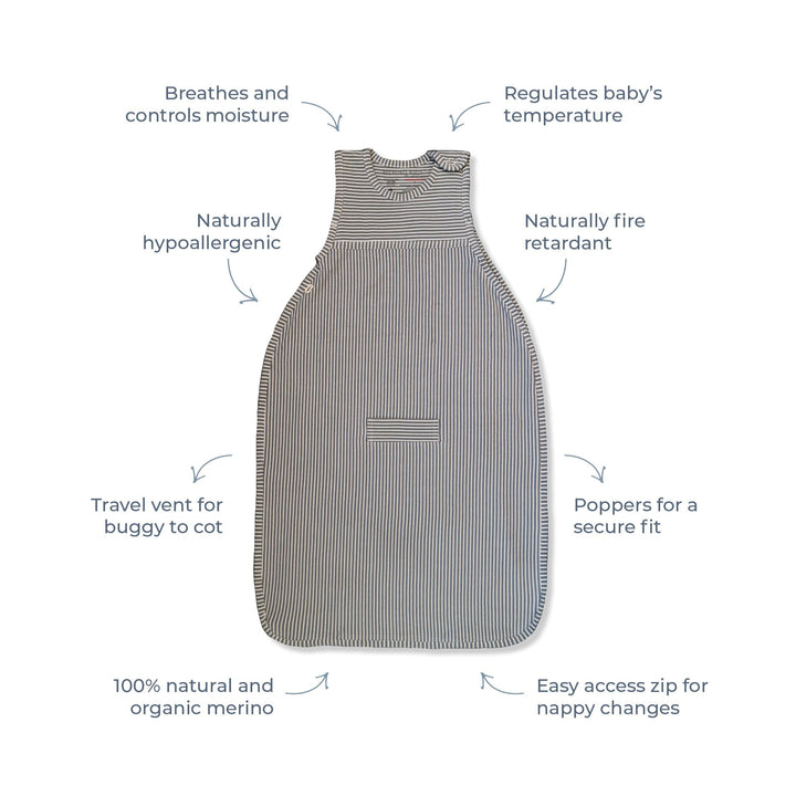 Merino Kids Go Go Sleeping Bag - Standard Weight - Light Grey Linen-Sleeping Bags-Light Grey Linen-3-24m | Merino Kids UK
