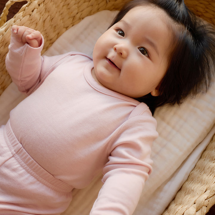 Merino Kids Merino Long Sleeve Envelope Bodysuit - Cloud Pink