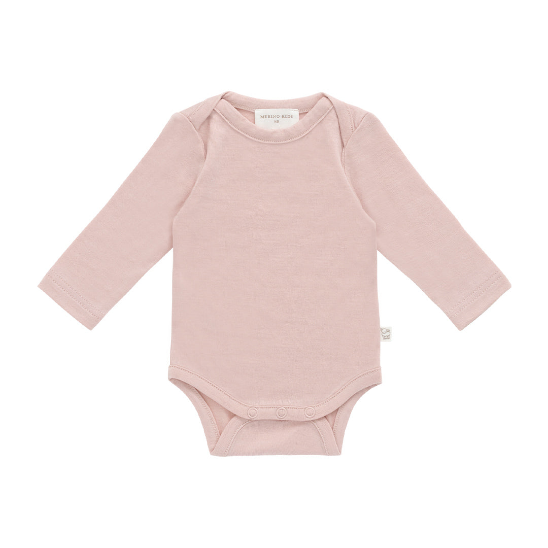 Merino Kids Merino Long Sleeve Envelope Bodysuit - Cloud Pink