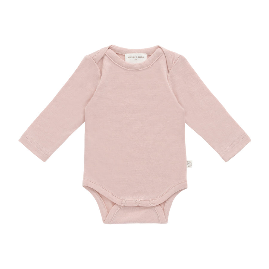 Merino Kids Merino Long Sleeve Envelope Bodysuit - Cloud Pink