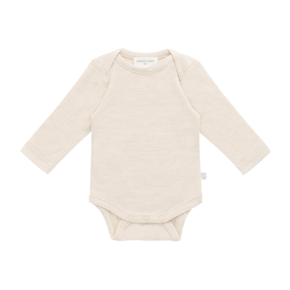 Merino Kids Merino Long Sleeve Envelope Bodysuit - Natural