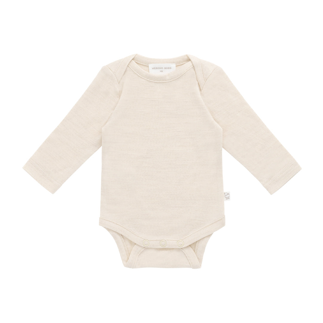 Merino Kids Merino Long Sleeve Envelope Bodysuit - Natural