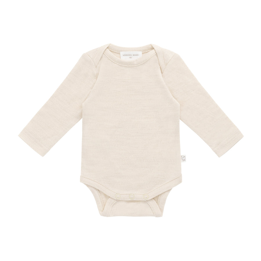 Merino Kids Merino Long Sleeve Envelope Bodysuit - Natural
